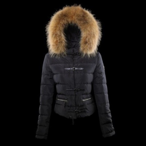 Moncler nero elegante protezione della pelliccia e zip caldo Donna Giacche